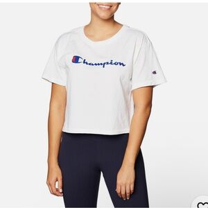 Champion Blue and White Cropped Tee